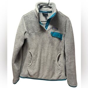 Patagonia Re-Tool Snap T Fleece Pullover Gray Teal Quarter Snap Kangaroo Pocket
